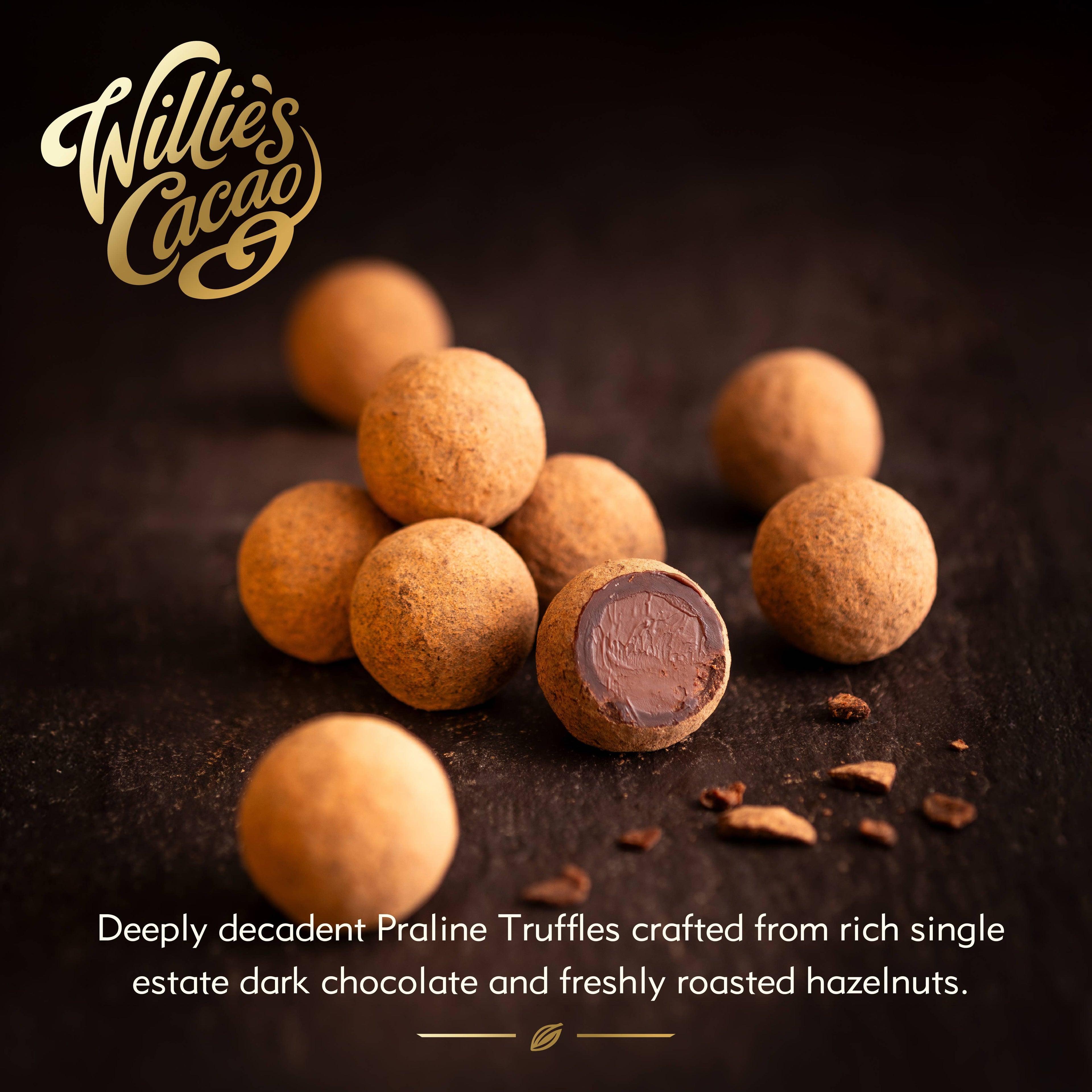 Dark Chocolate Praline Truffles w. Sea Salt. Vegan. x5  35g