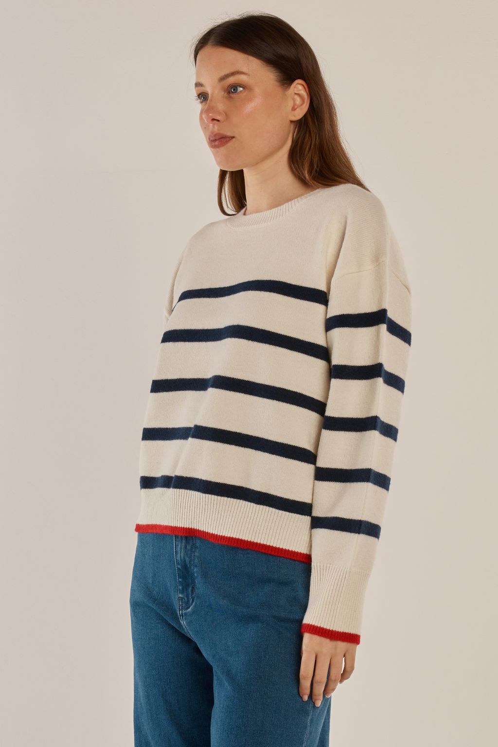 Leonie Knit Sweater - Navy/Off-white Stripe