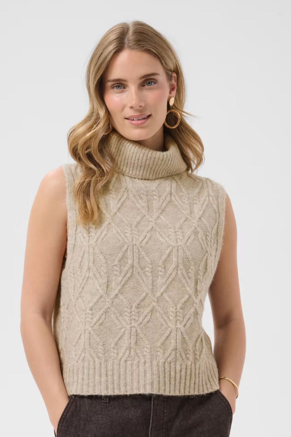 Elise Knit Slipover - Light Brown Lentil Melang