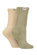 Womens Cotton Slouch Sports Socks 2-Pair - Khaki / Beige