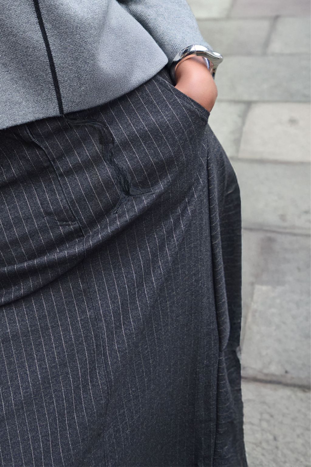 Pinstripe Bubble Skirt - Dark Grey Marl/Caramel Stripe