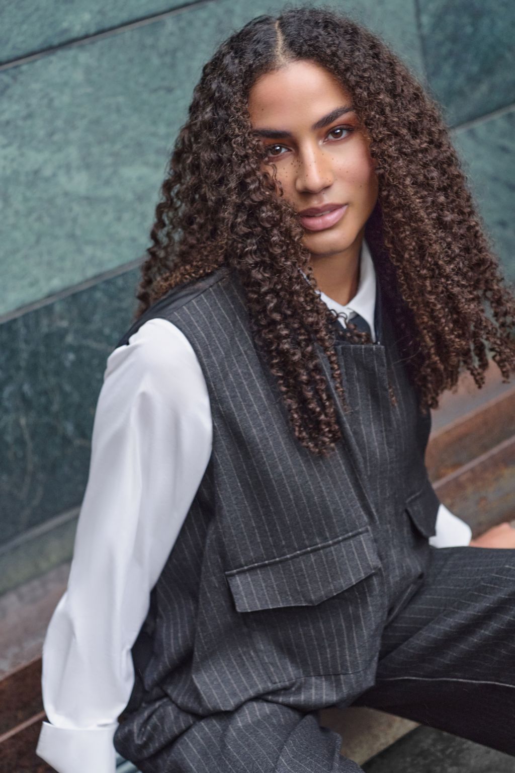 Pinstripe Bubble Waistcoat - Grey Marl/Caramel Stripe