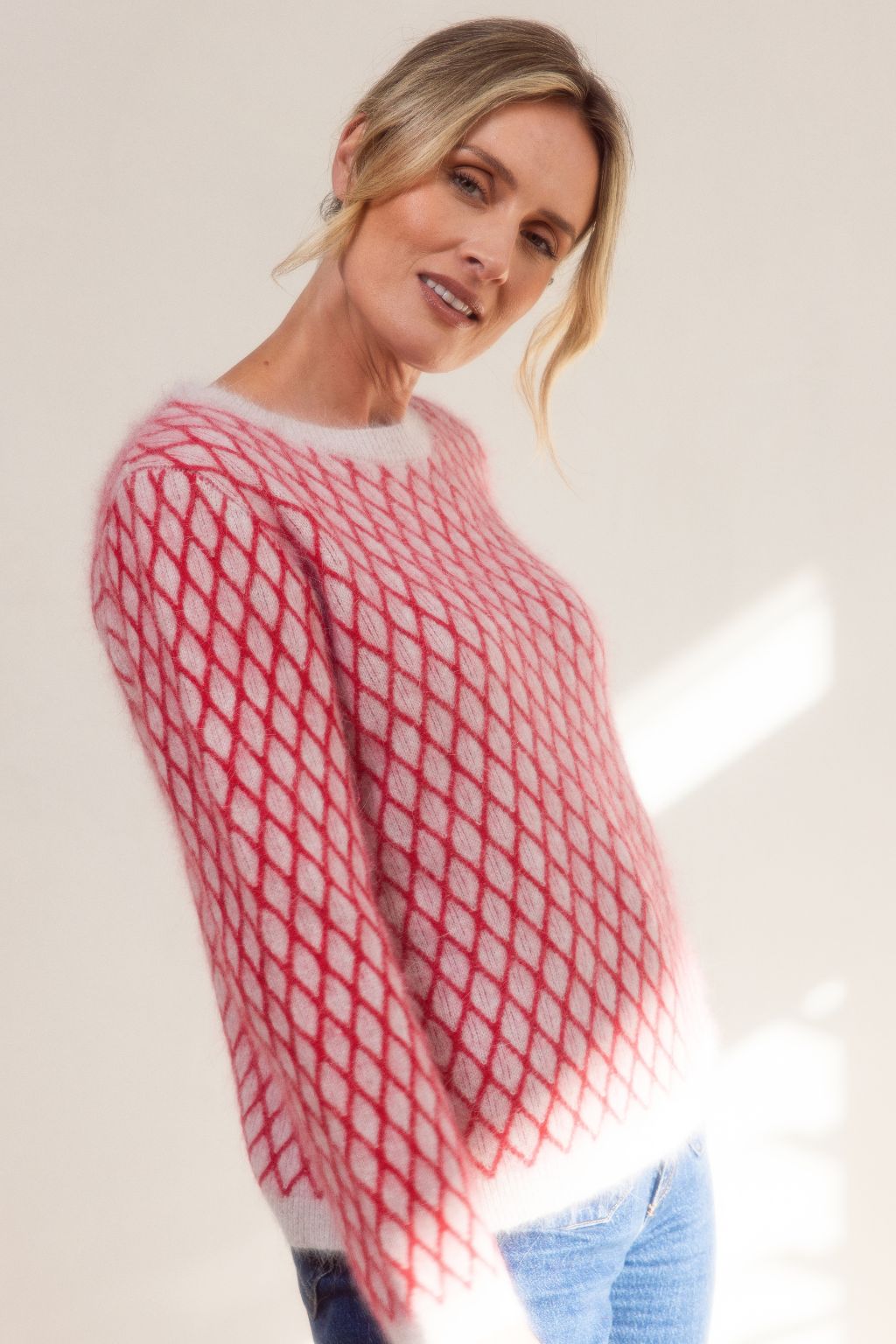 Lattice Sweater - Oatmeal/Red