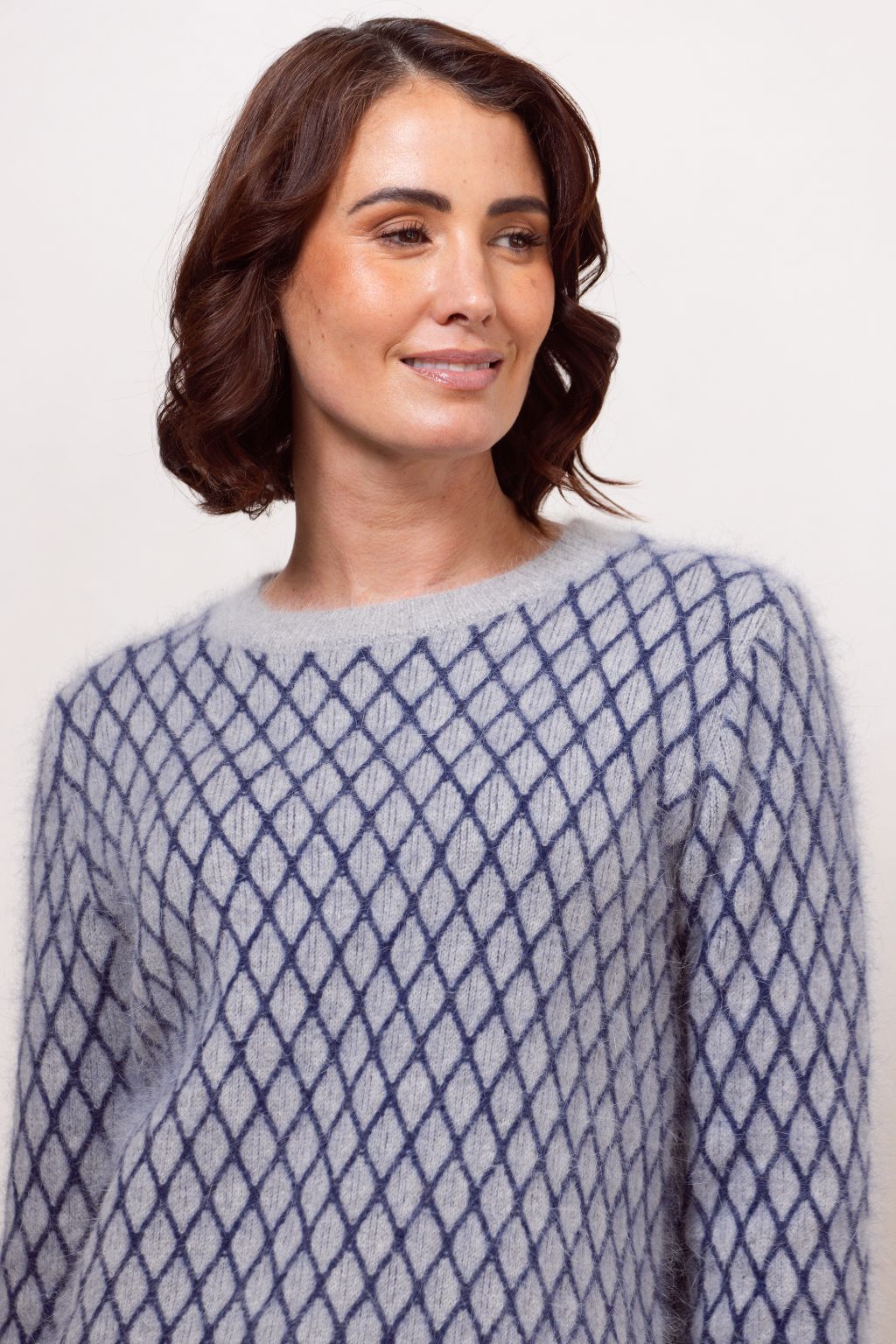 Lattice Sweater - Silver/Navy