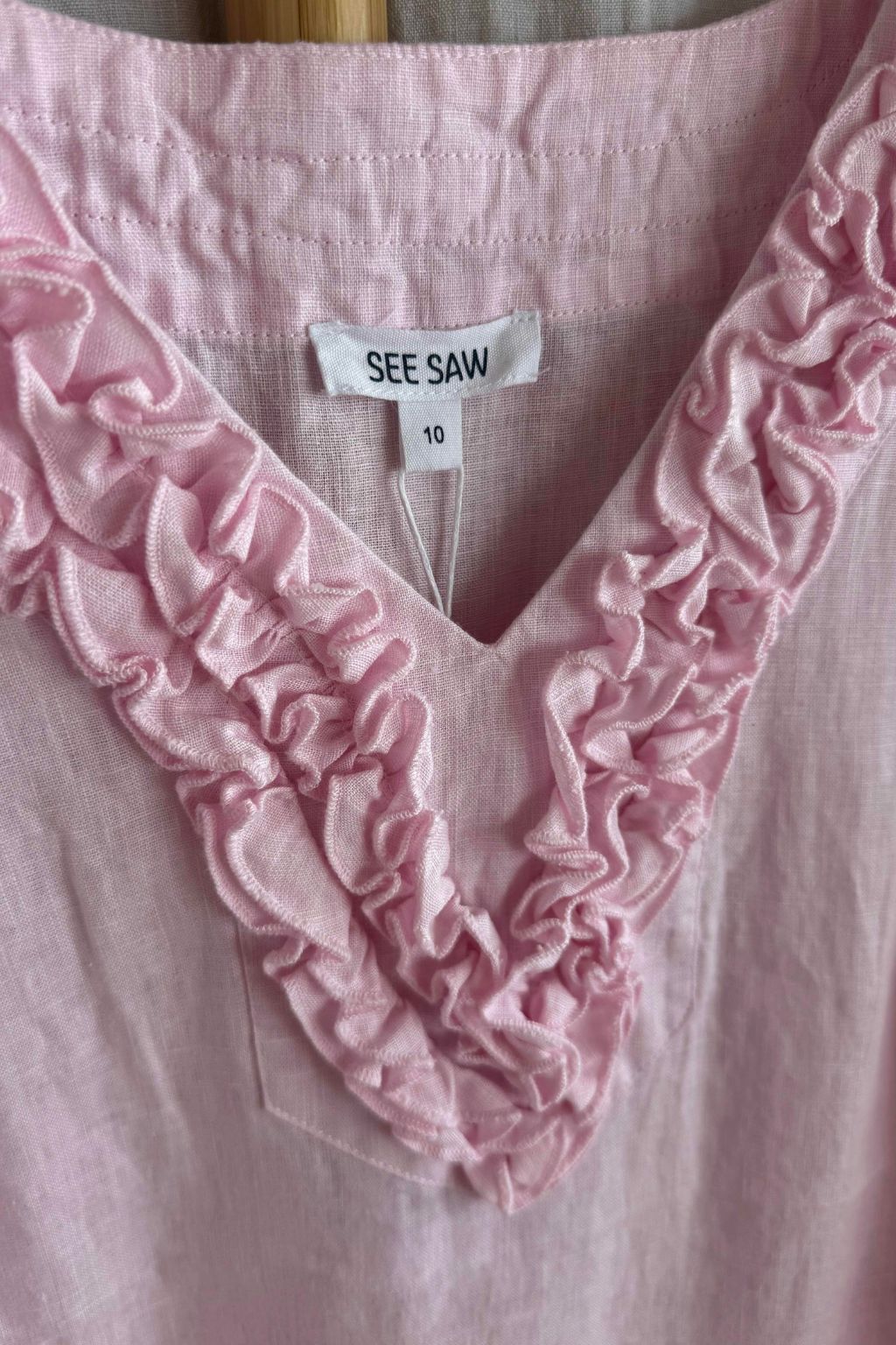 Linen Ruffle Front Dress - Pink