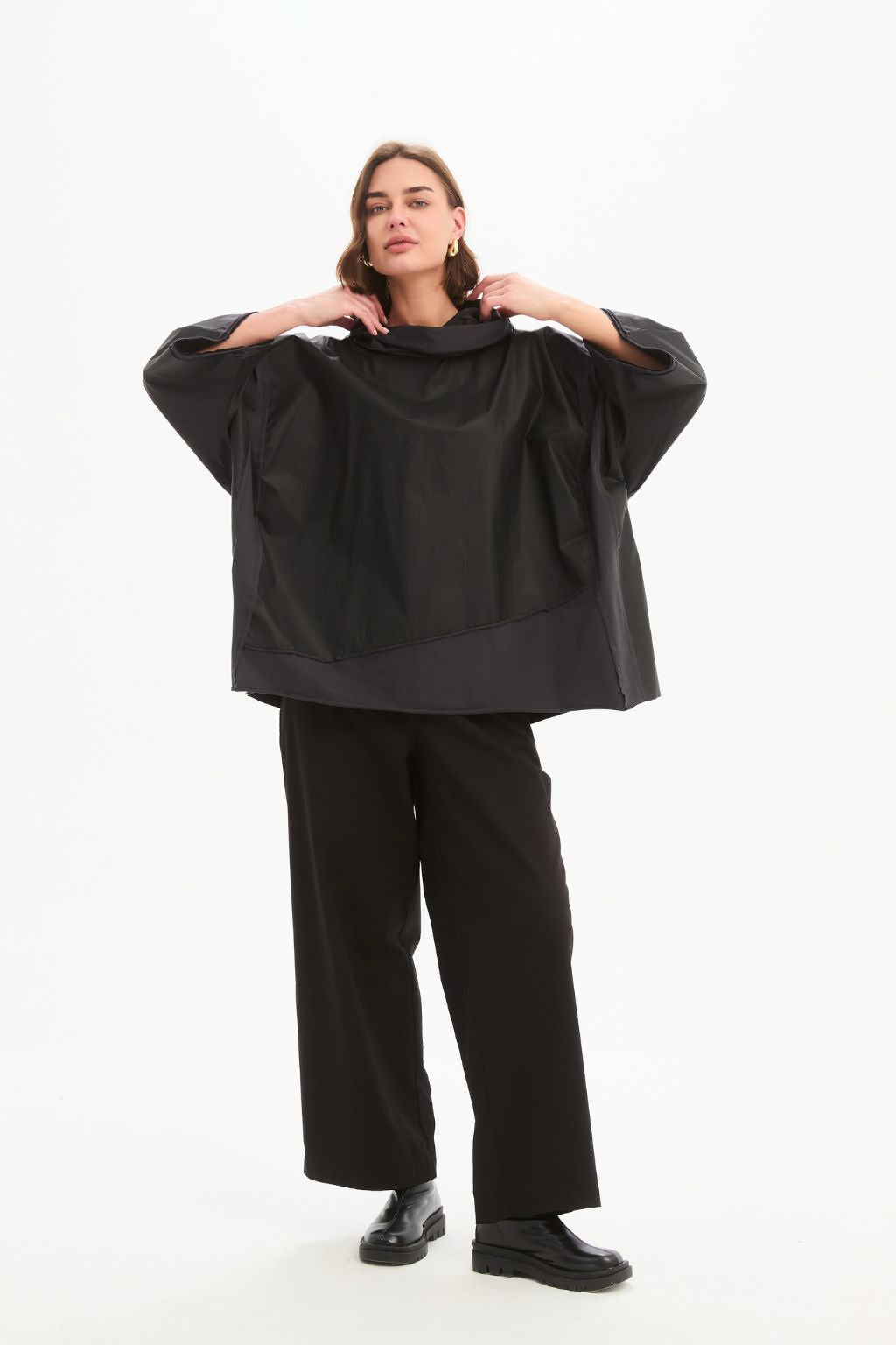 Coated Combi Boxy Top - Black