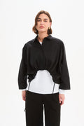 Wide Crop Poplin Overshirt - Black