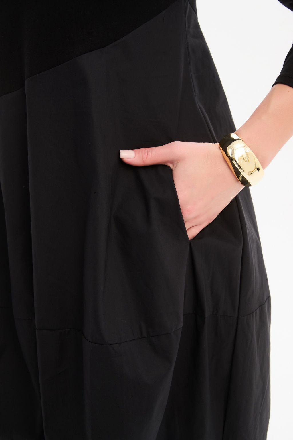 Diagonal Seam Combi Dress - Black