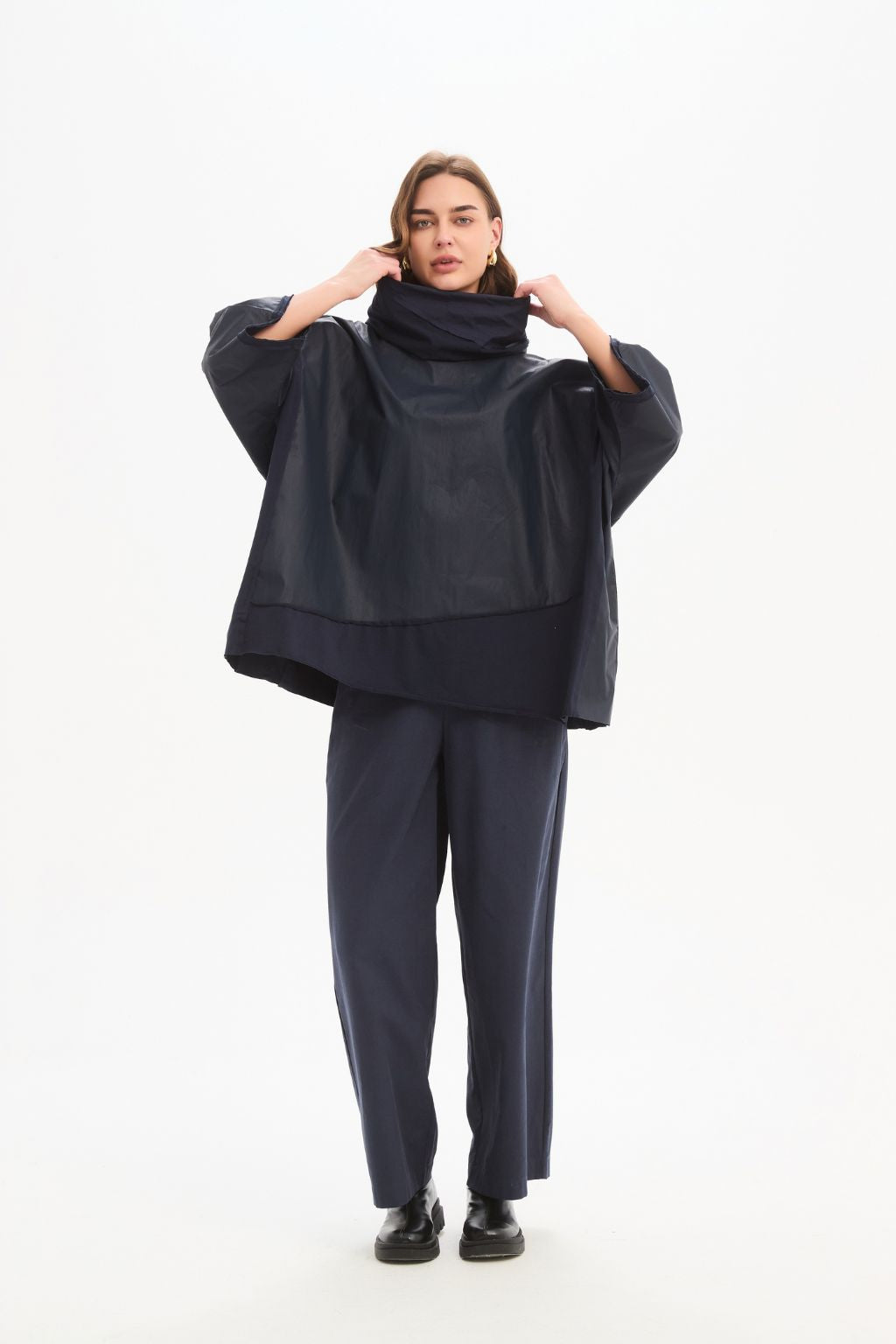 Coated Combi Boxy Top - Navy