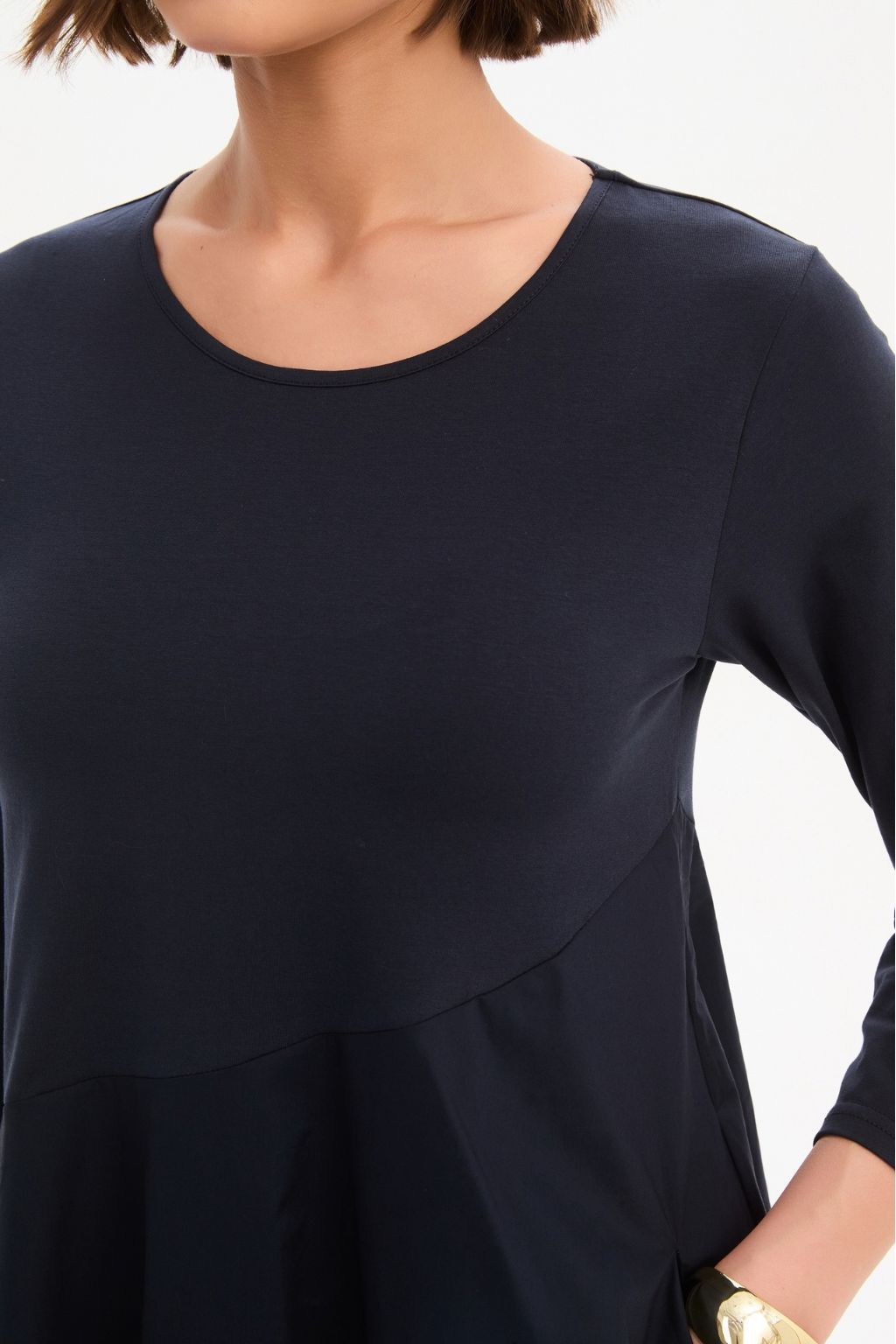 Diagonal Seam Combi Dress - Navy
