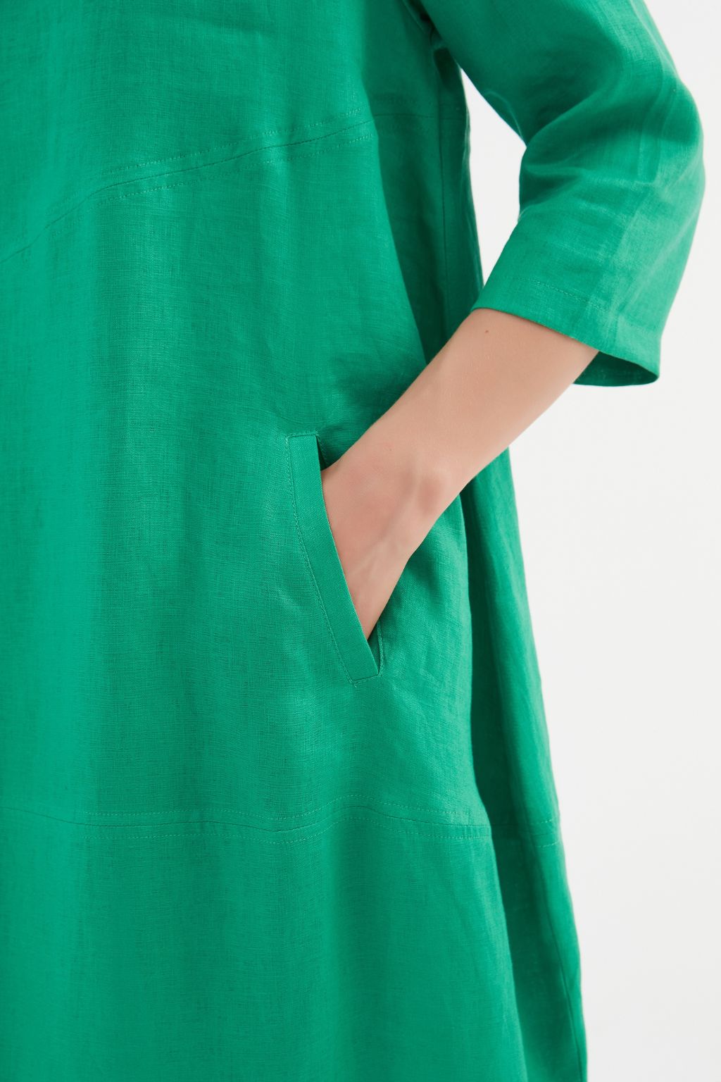 Diagonal Seam Linen Dress - Cool Green