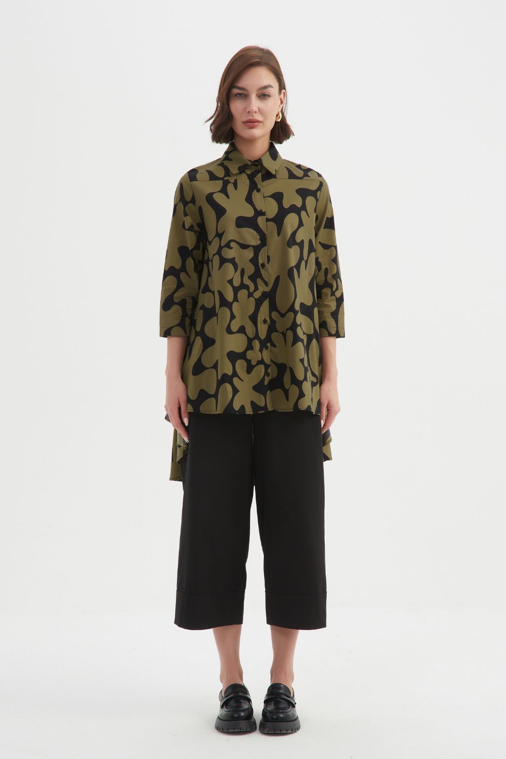 Swing Back Blot Print Shirt - Moss/Black Print