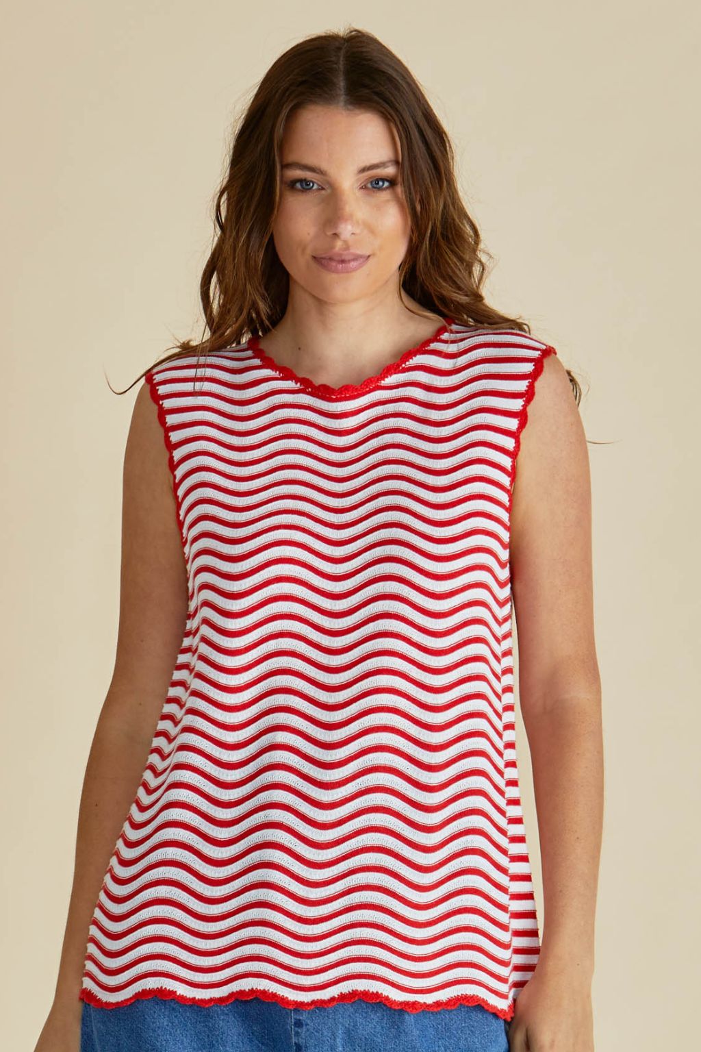Aviva Tank - Red/White Stripe