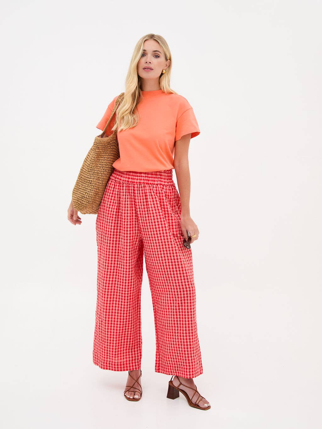 Ria Pink & Red Gingham Culottes: Red