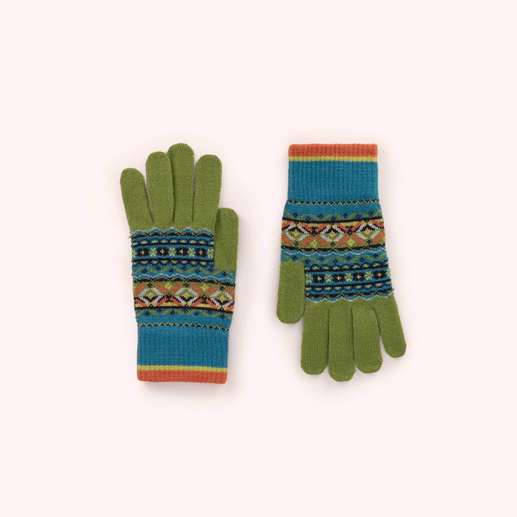 Fair Isle Gloves in Teal Mix