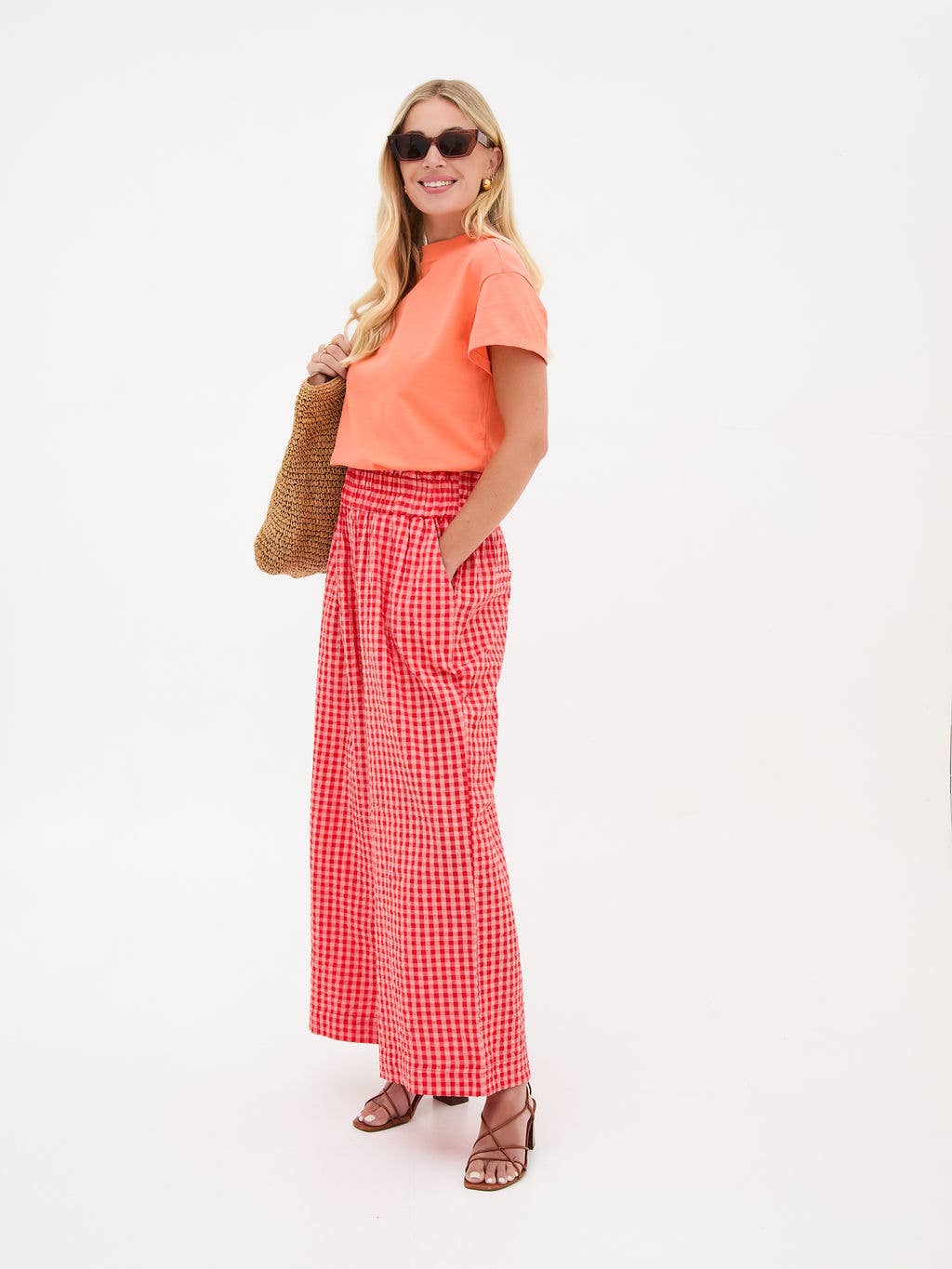 Ria Pink & Red Gingham Culottes: Red