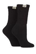 Womens Cotton Slouch Sports Socks 2-Pair - Black
