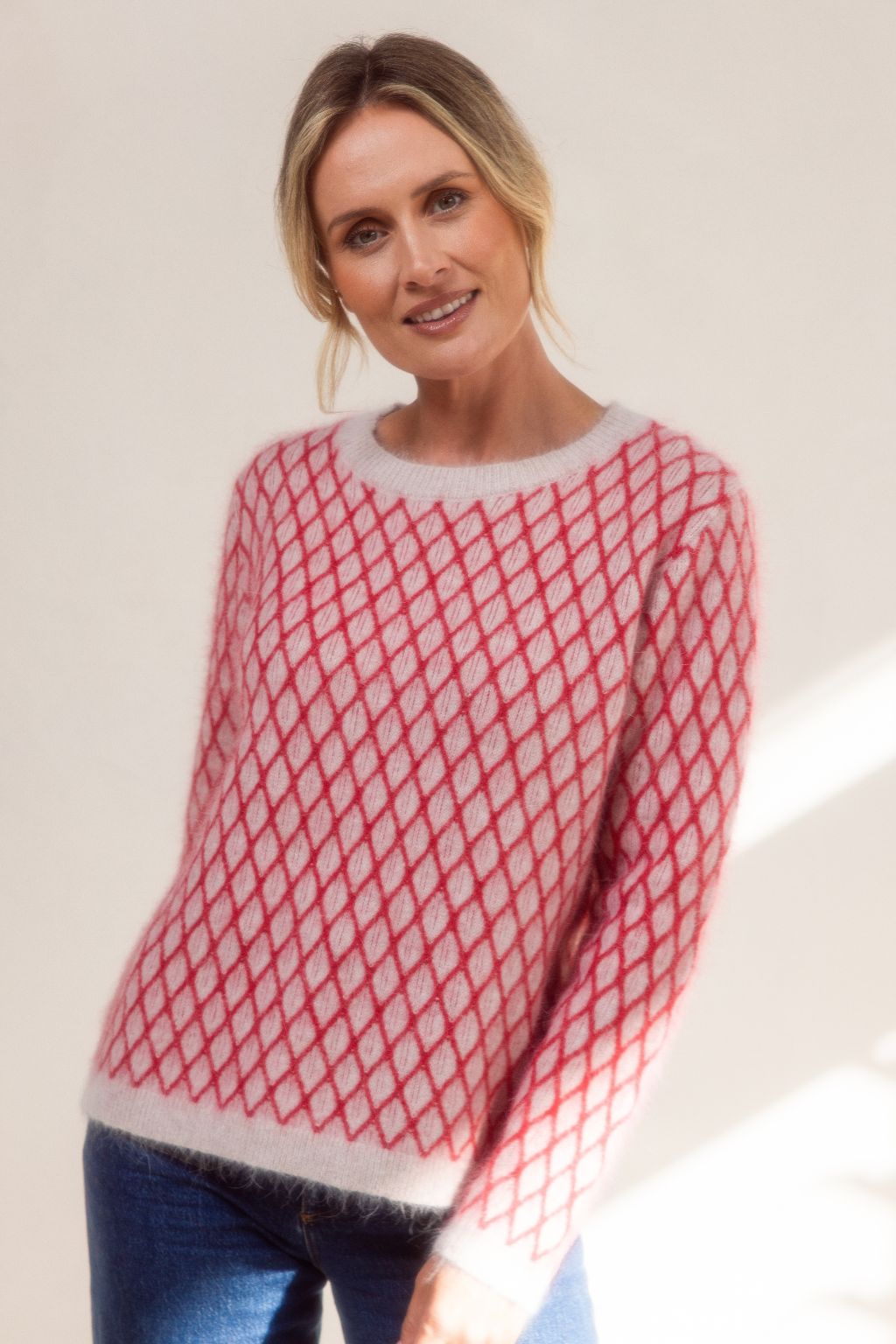Lattice Sweater - Oatmeal/Red