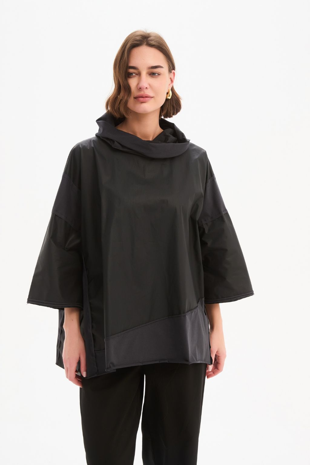 Coated Combi Boxy Top - Black