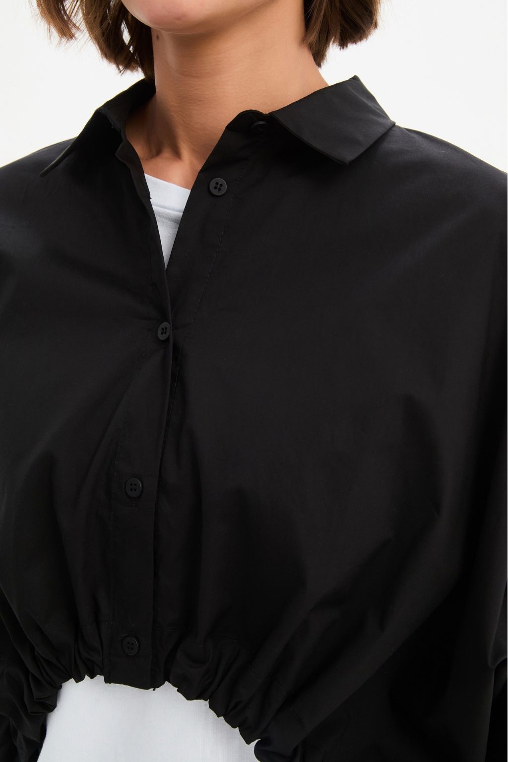 Wide Crop Poplin Overshirt - Black