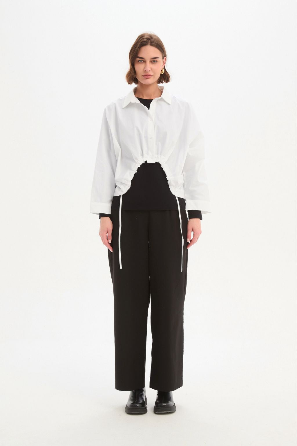 Wide Crop Poplin Overshirt - White
