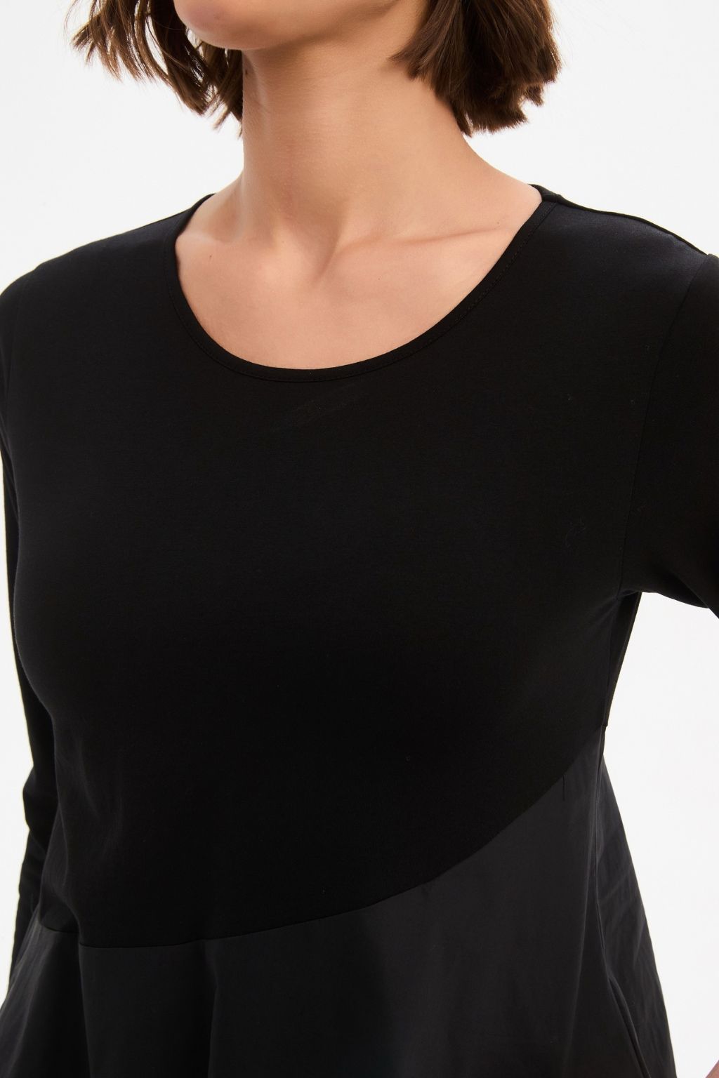 Diagonal Seam Combi Dress - Black