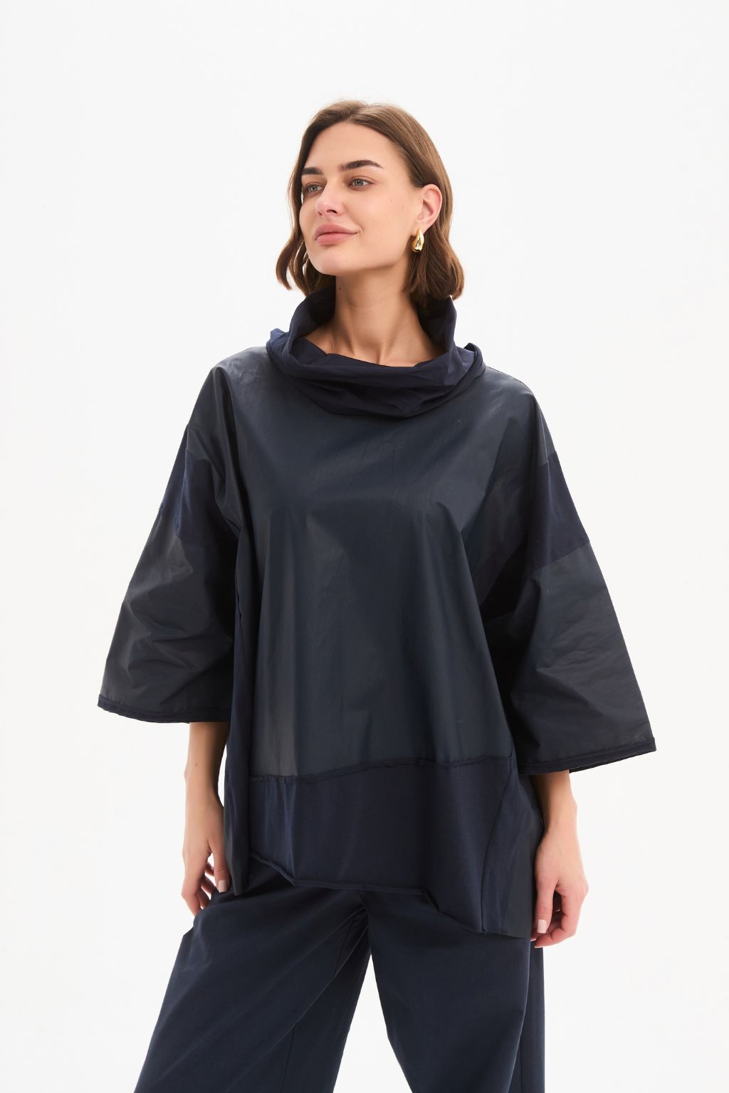 Coated Combi Boxy Top - Navy