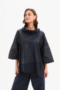 Coated Combi Boxy Top - Navy