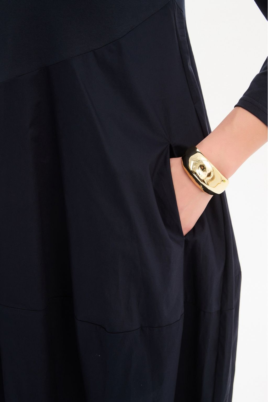 Diagonal Seam Combi Dress - Navy