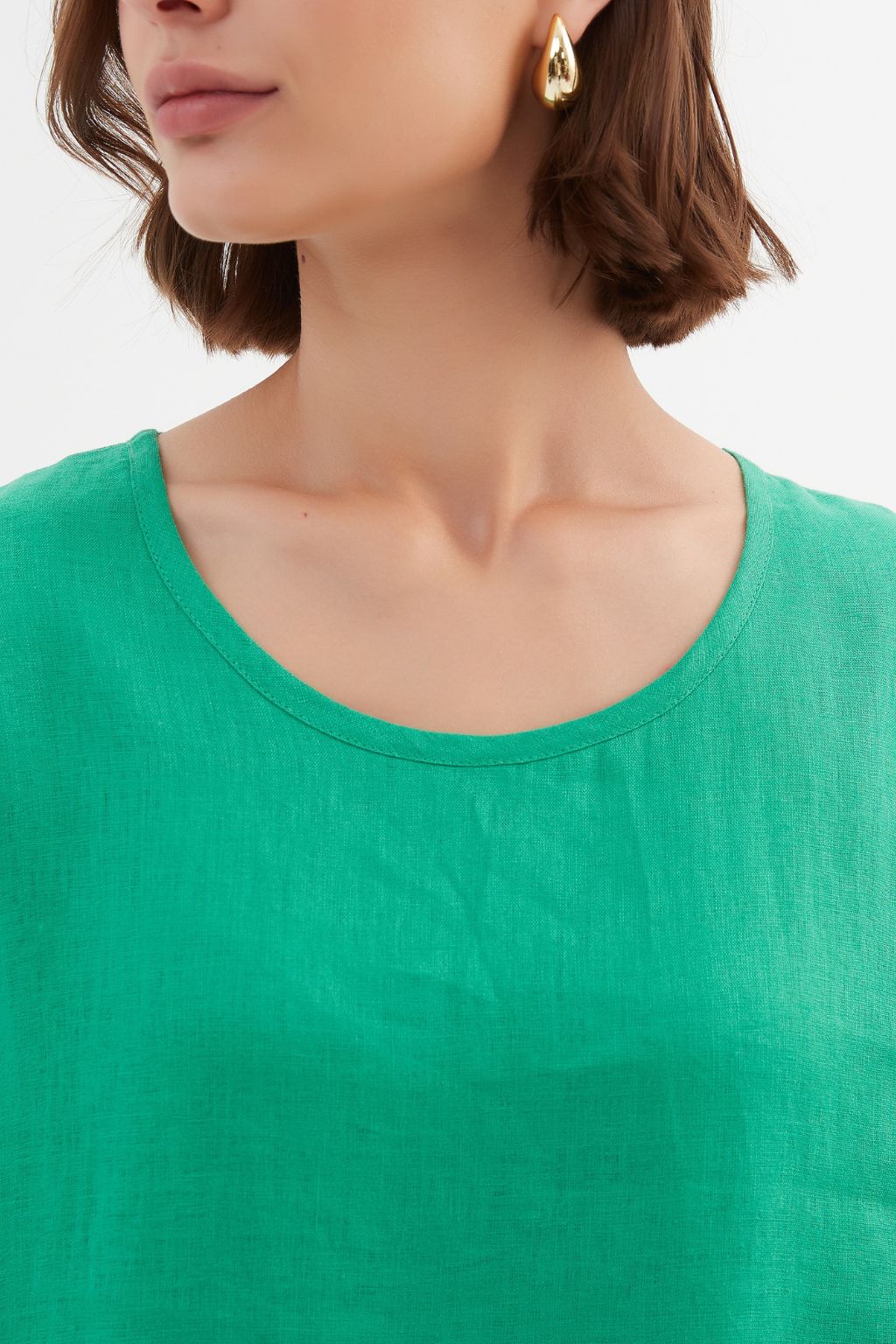Diagonal Seam Linen Dress - Cool Green