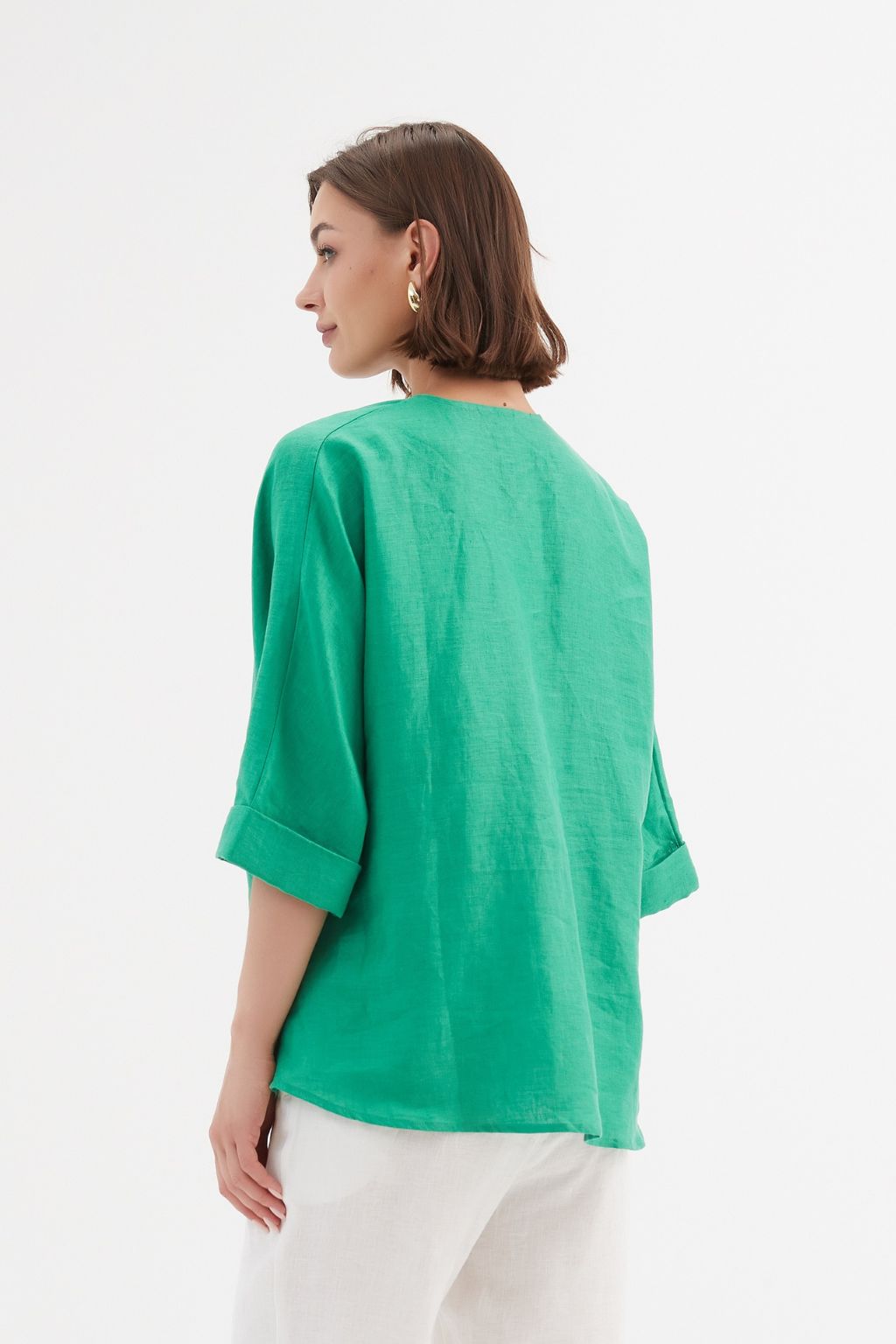 Twist Front Linen Top - Cool Green