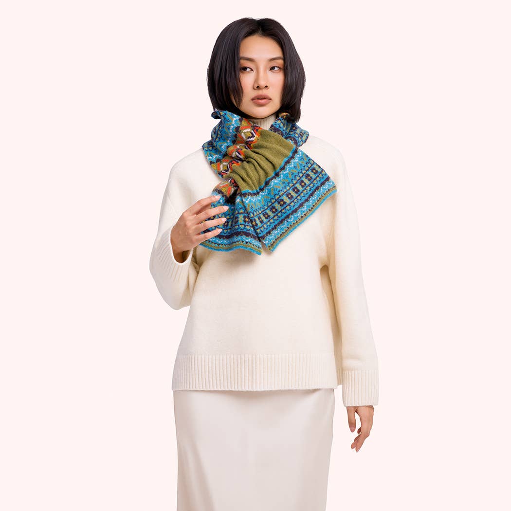 Fair Isle Cosy Scarf, Teal Mix
