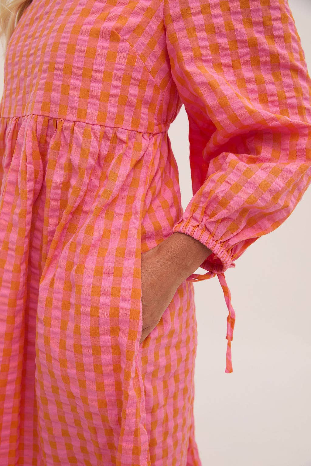 Lina Orange & Pink Gingham Dress: Orange