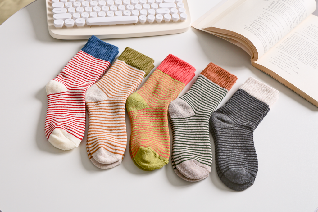Women's Striped Cotton Socks - Soft, Breathable & Stylish: Green/Red