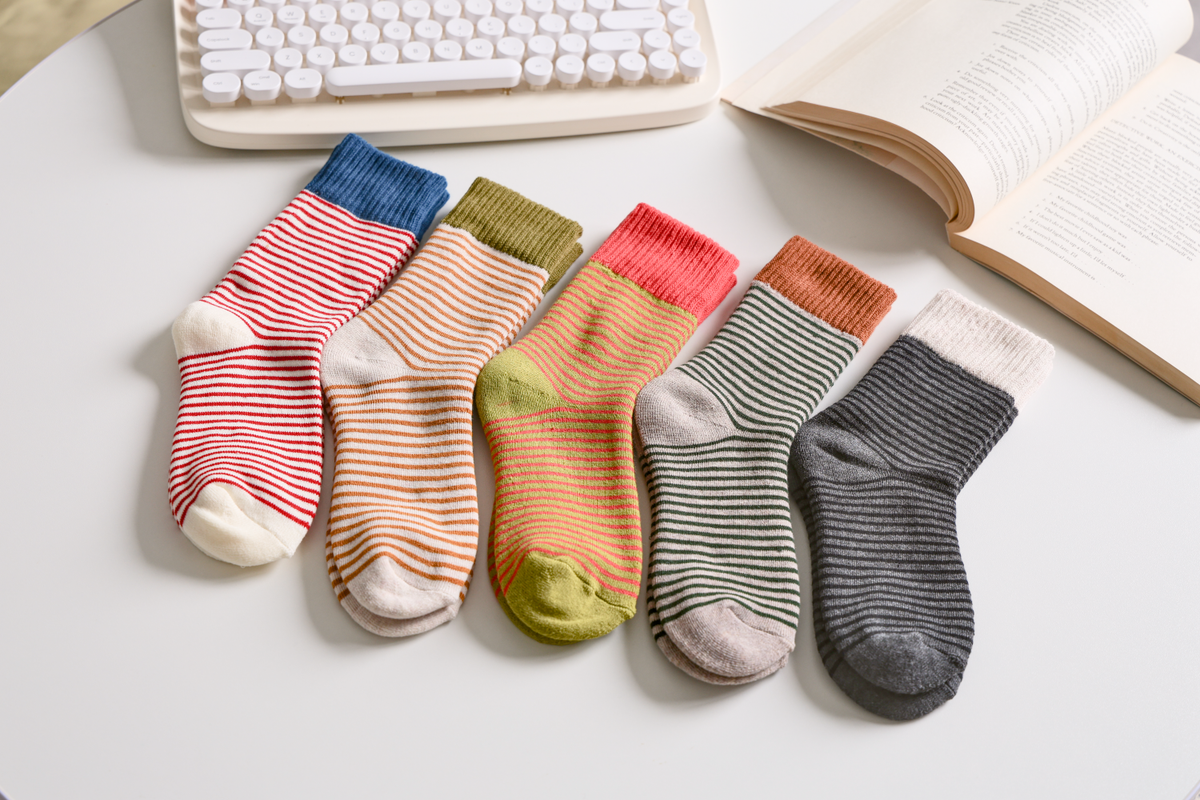 Women's Striped Cotton Socks - Soft, Breathable & Stylish: Green/Red