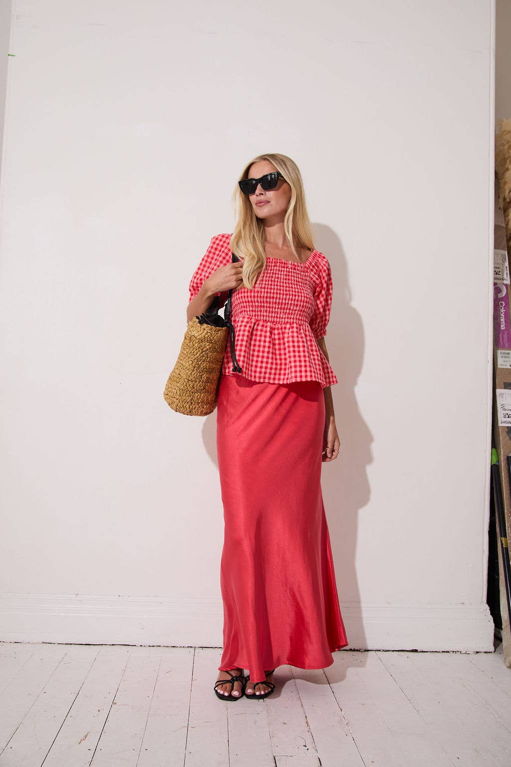 Lea Smocked Gingham Top: Red