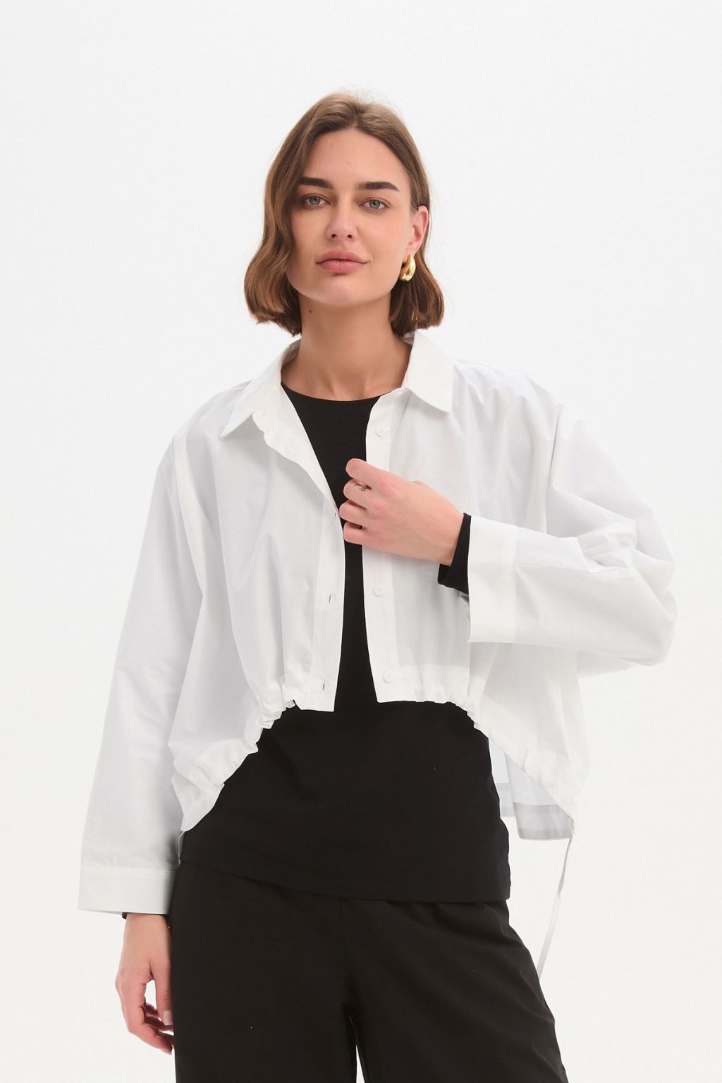 Wide Crop Poplin Overshirt - White