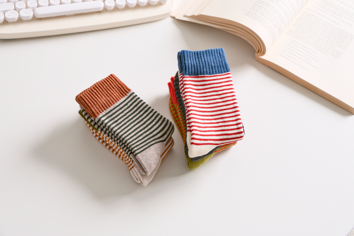 Women's Striped Cotton Socks - Soft, Breathable & Stylish: Green/Red