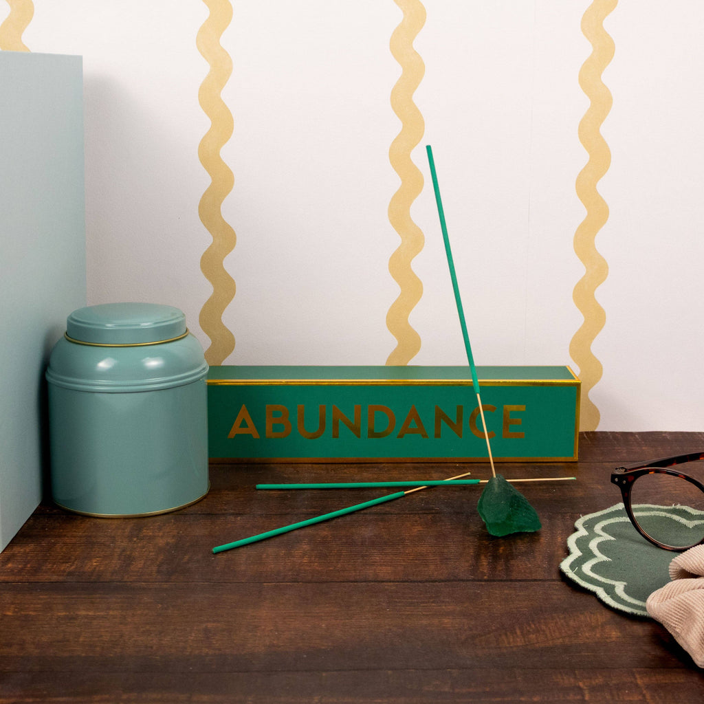 Abundance Incense and Crystal Holder - Sage Scent with Jade Crystal
