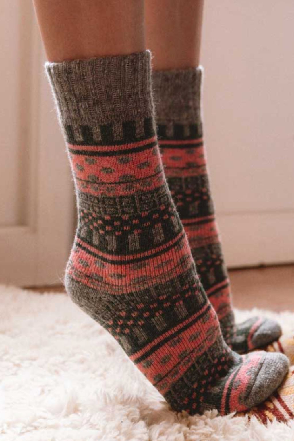 Sofia, Wool Socks For Men & Women - Pink/Cream/Orange/Yellow/Grey