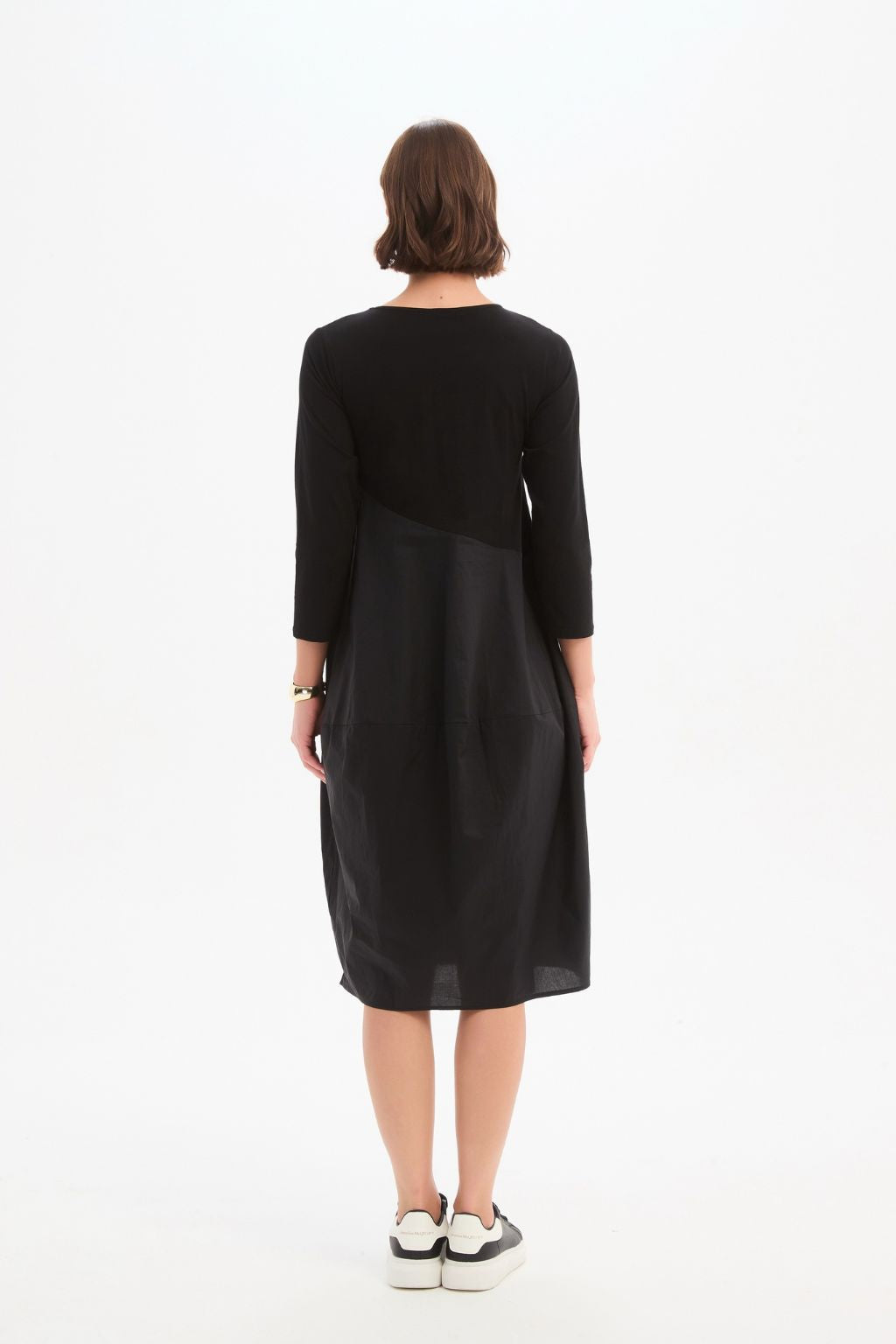 Diagonal Seam Combi Dress - Black