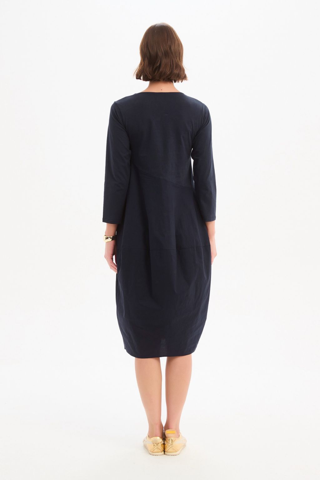Diagonal Seam Combi Dress - Navy