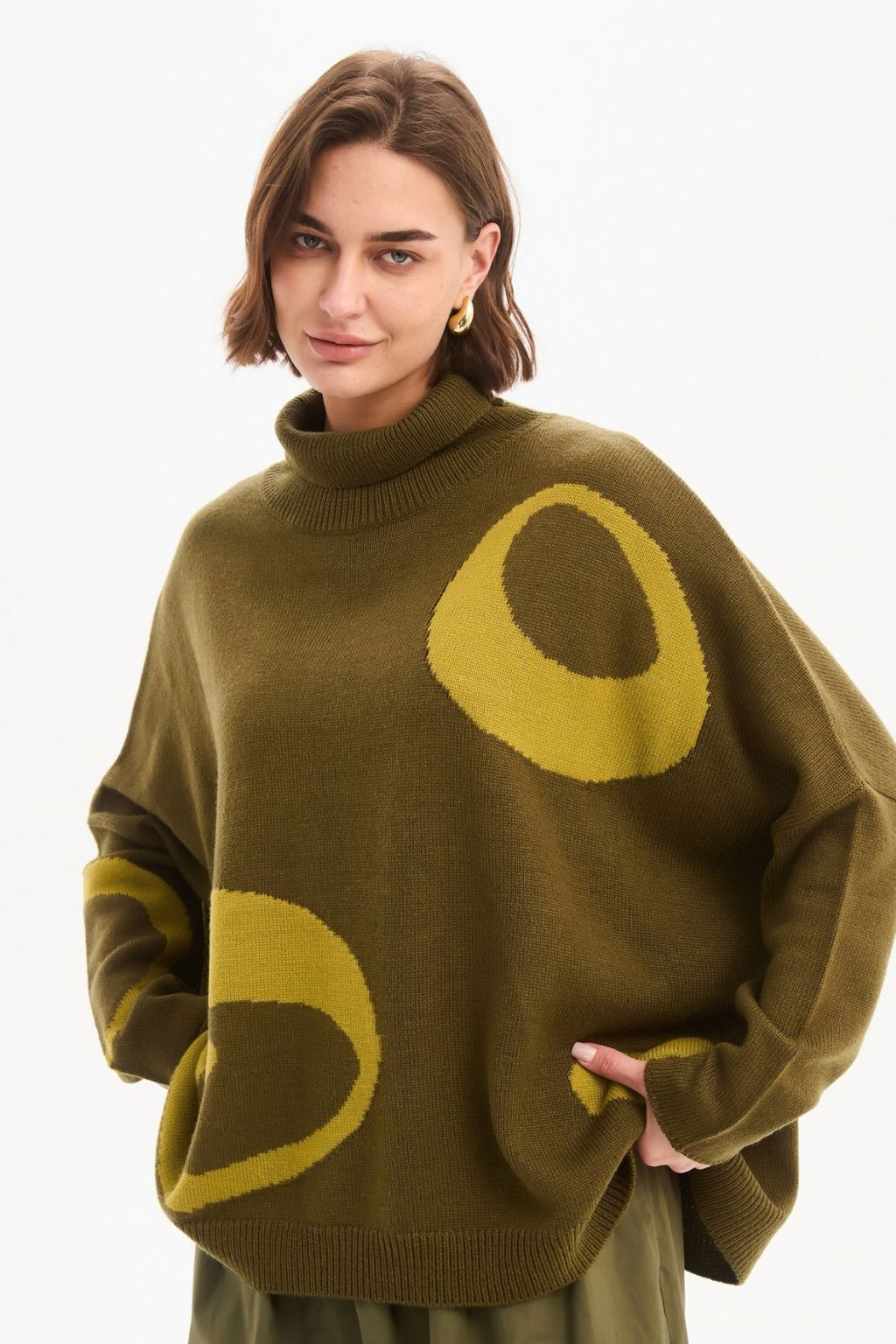 Retro Circle Print Knit - Khaki/Chartreuse
