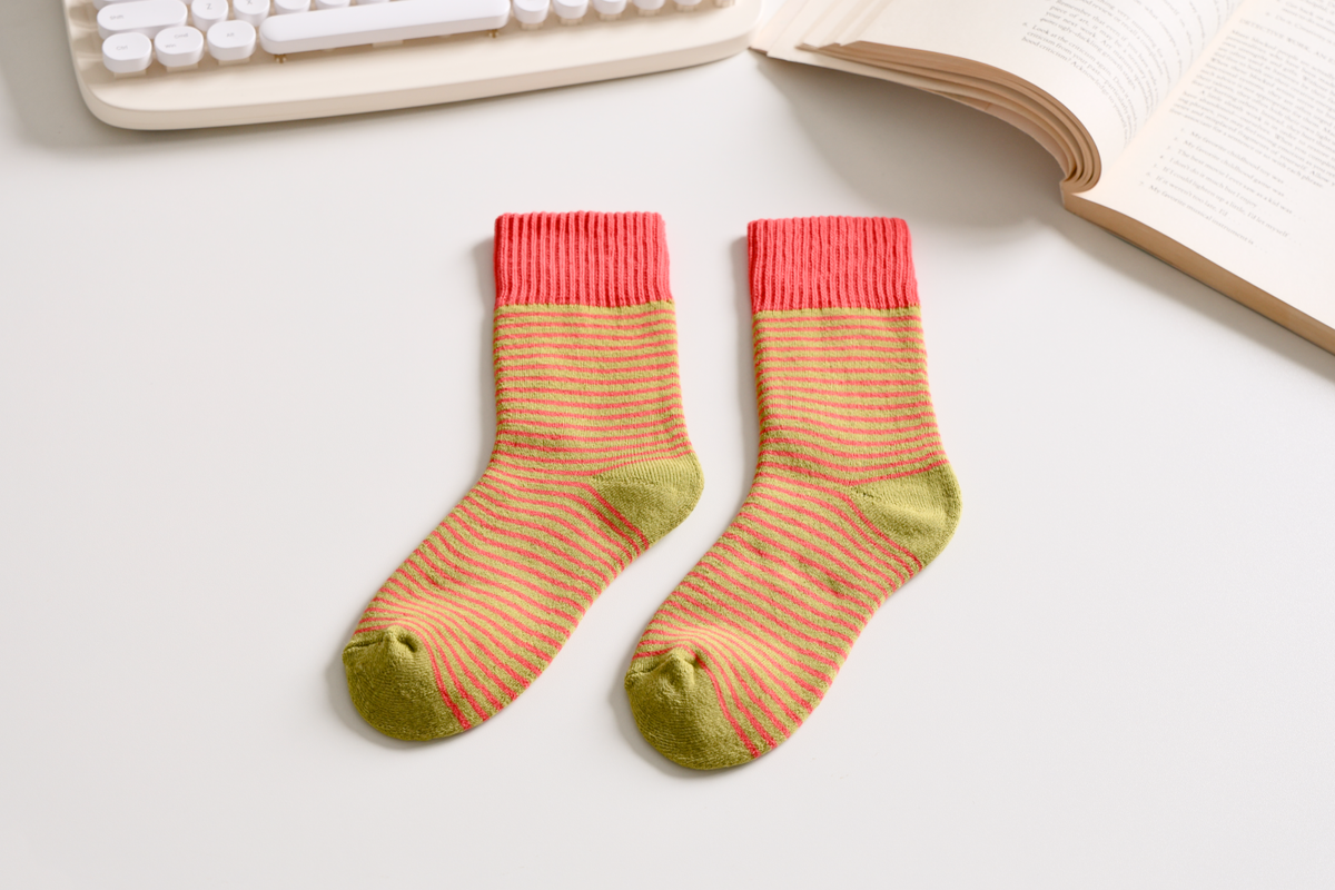 Women's Striped Cotton Socks - Soft, Breathable & Stylish: Green/Red