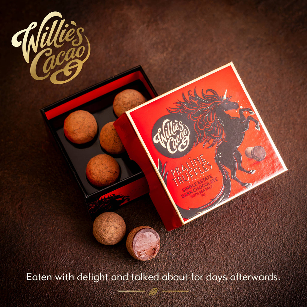 Dark Chocolate Praline Truffles w. Sea Salt. Vegan. x5  35g