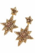 LARGE GOLD DOUBLE STAR DROPS EARRINGS