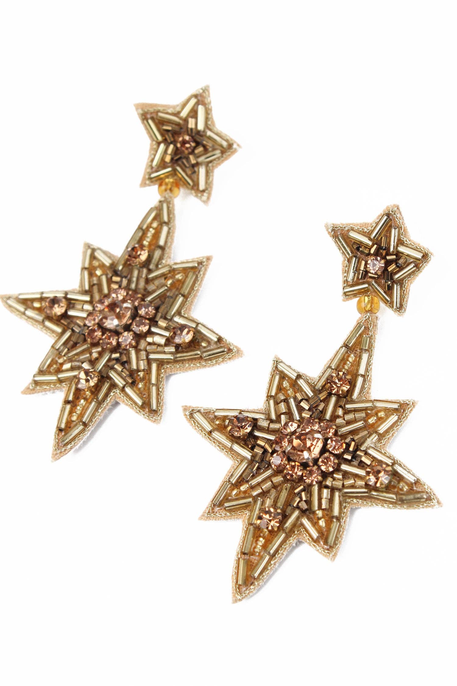 LARGE GOLD DOUBLE STAR DROPS EARRINGS