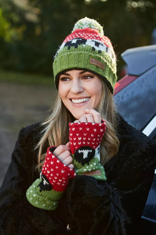 Black Sheep Roll Back Bobble Beanie Red