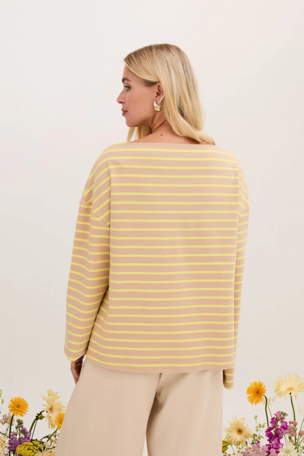 Eleanor Long Sleeve Striped Top - Neutral & Yellow Stripe