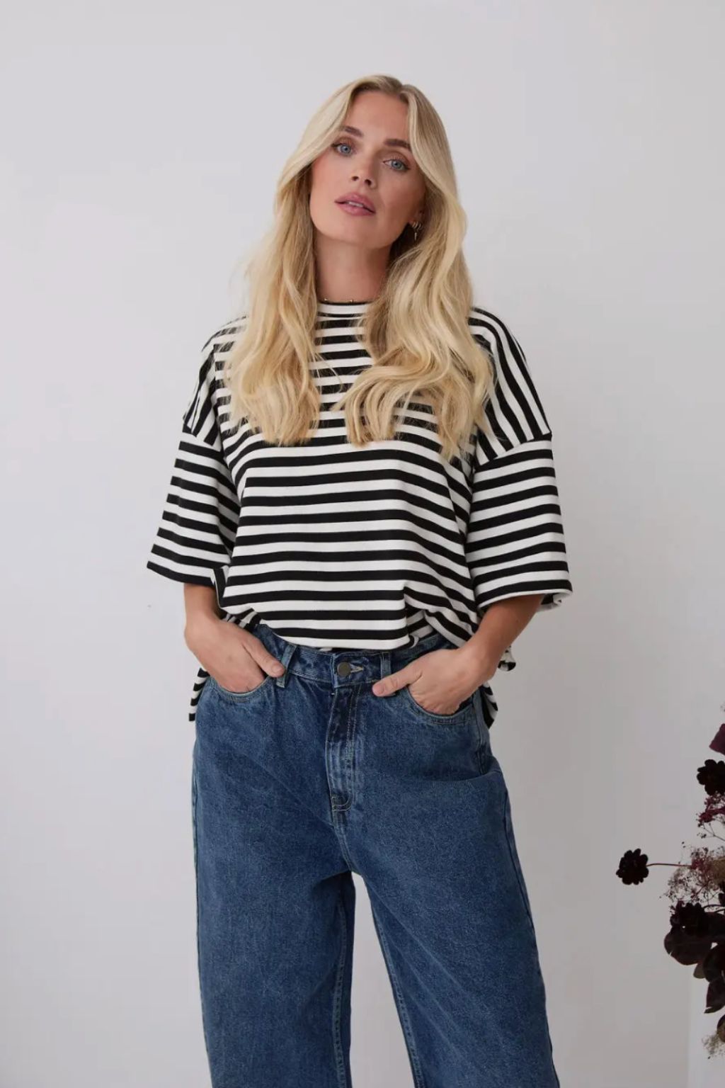 Sara Premium Super Soft Stripe A-Line Tee - Black/White